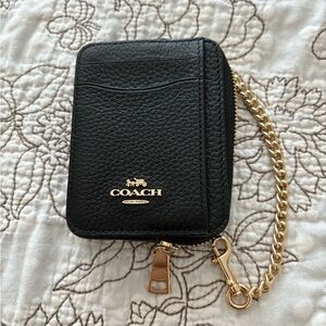 NWT COACH Zip Card Case ❤️ BLACK Refined pebble leather
